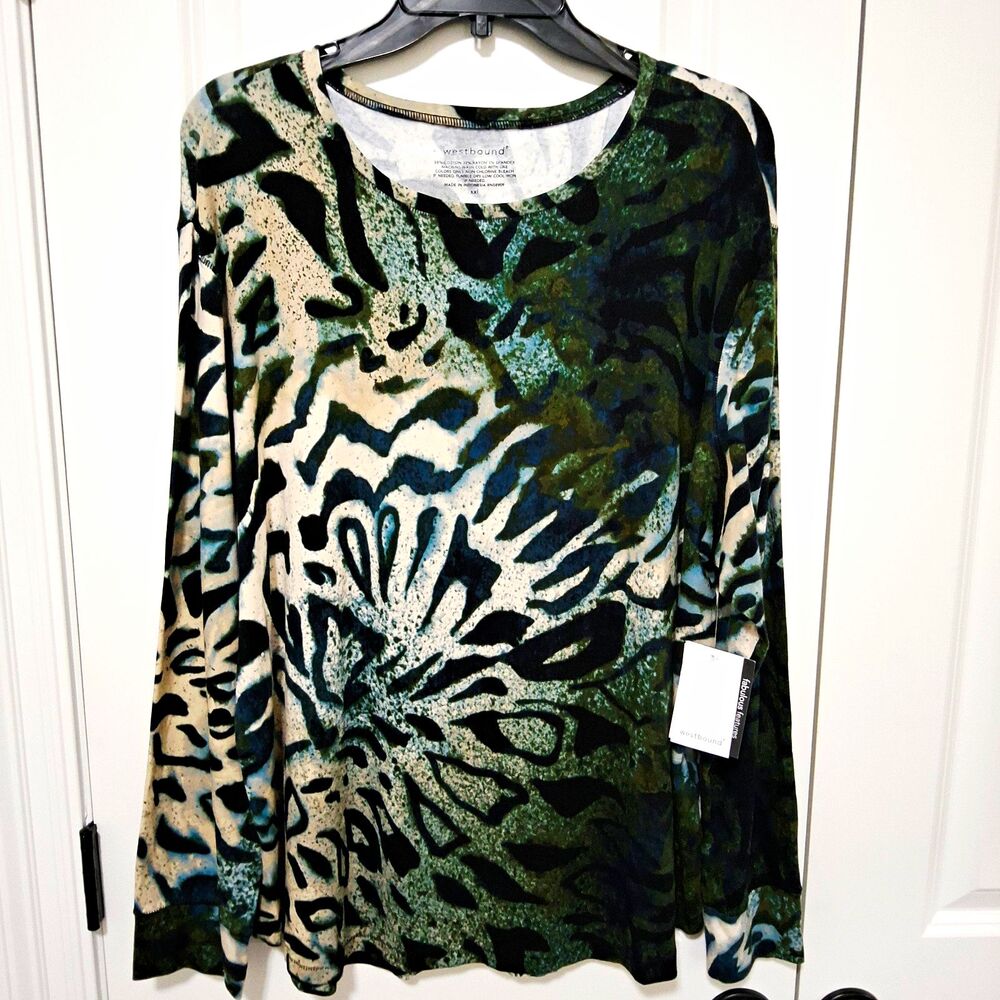 Westbound Women's Green/Black/Beige Long Sleeve Fall Winter Fashion Top Size 2XL